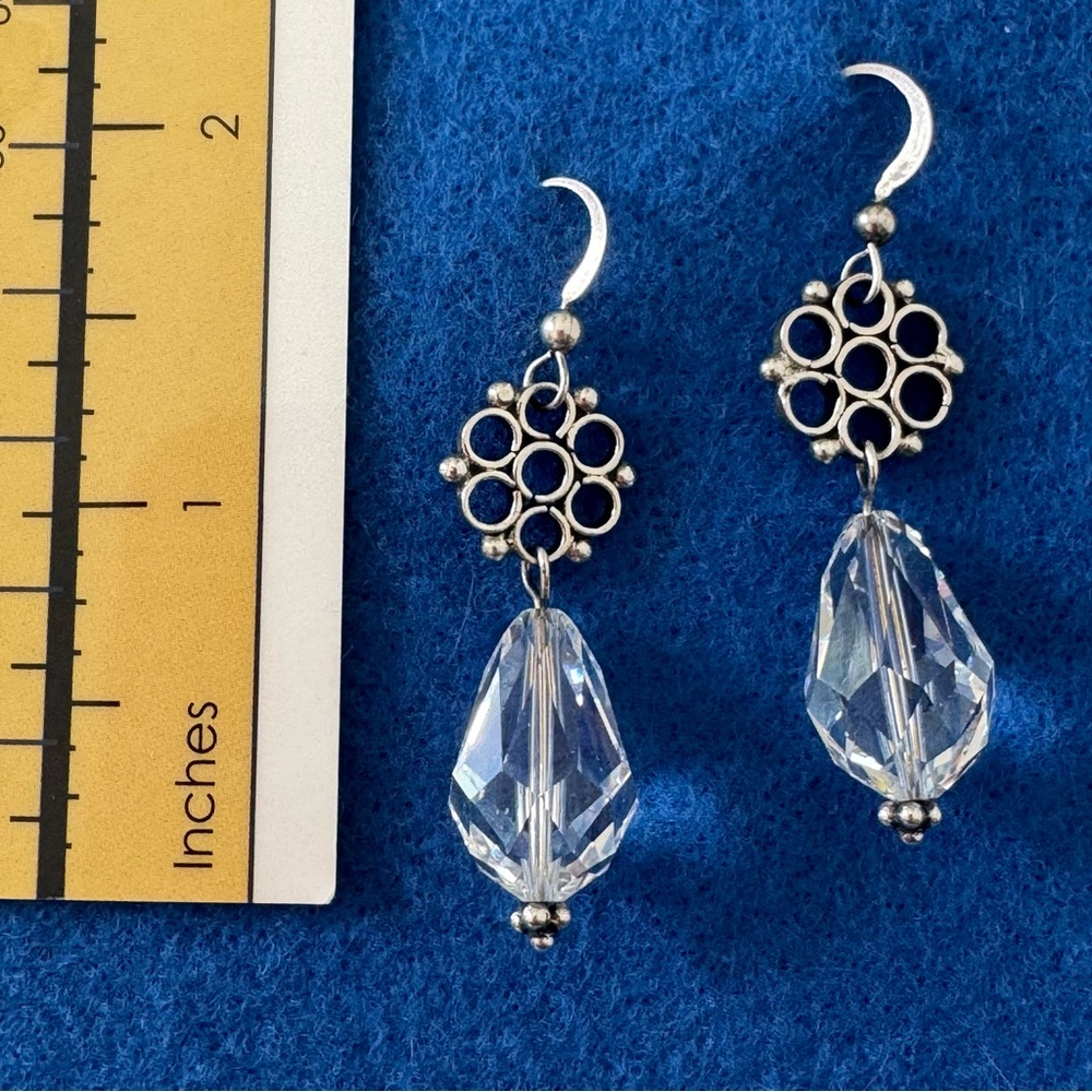 925 Sterling Silver Snowflake Filigree Diamond Crystal Ball Drop Earrings NEW - Picture 4 of 15